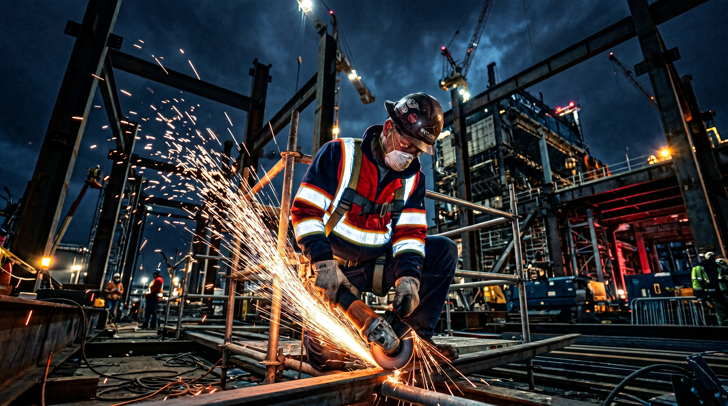 Worker grinding steel in Iron Bound Safety gear
